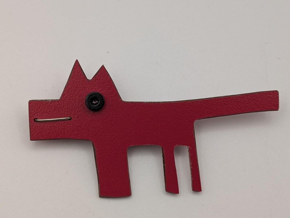 Vintage Red Plastic Geometric Dog Brooch Pin Avant Garde Novelty Jewelry